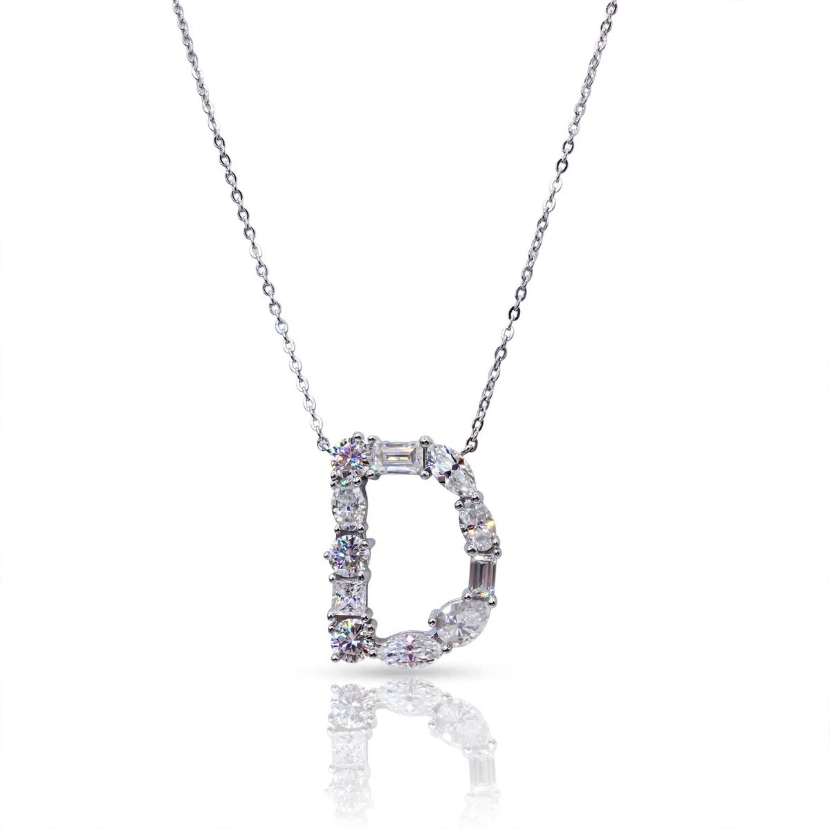 Mixed-Cut Gemstone Initial "D" Pendant Necklace 380LVD