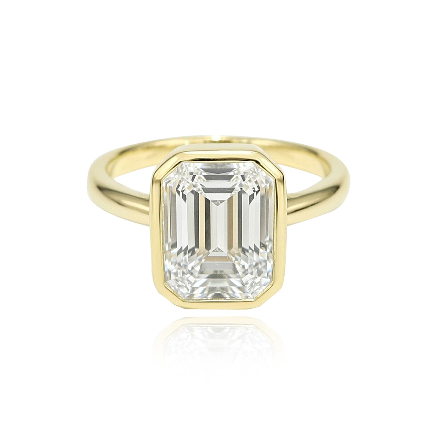 Emerald-Cut Bezel Solitaire Gold White Stone Ring 396LV