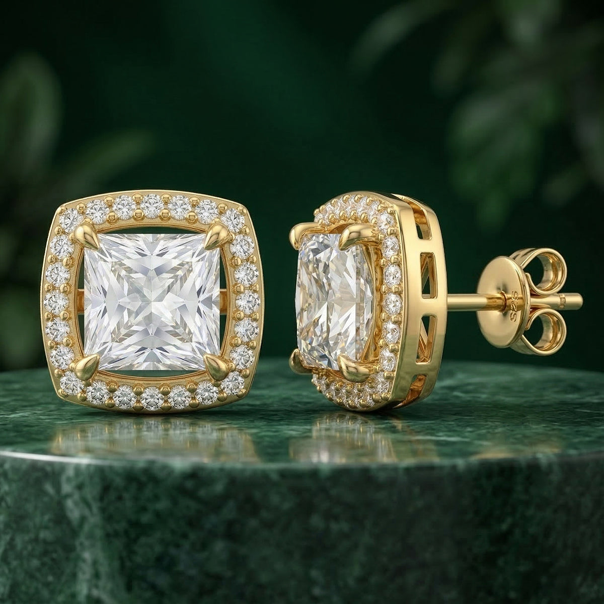 Lumina Princess Halo Yellow Gold Studs 448LV