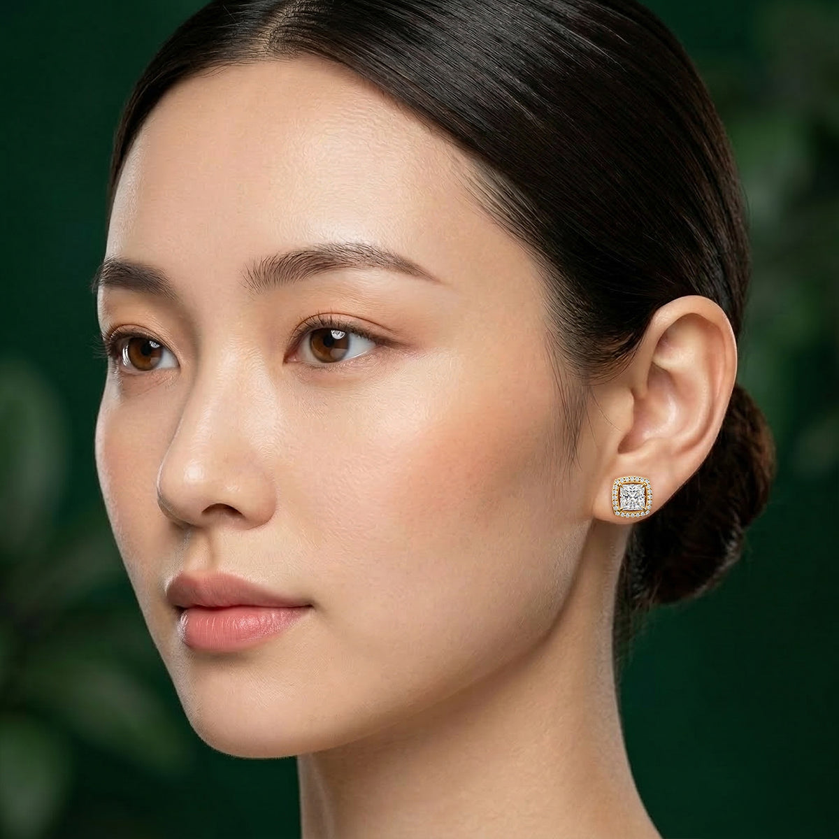 Lumina Princess Halo Yellow Gold Studs 448LV