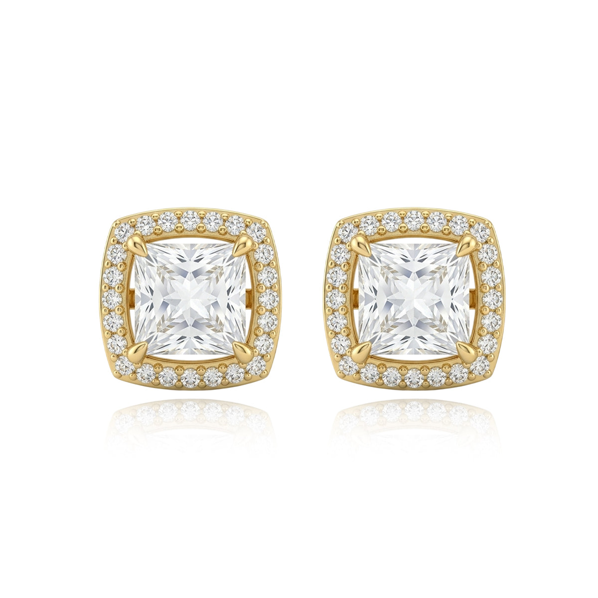 Lumina Princess Halo Yellow Gold Studs 448LV