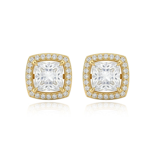 Lumina Princess Halo Yellow Gold Studs 448LV