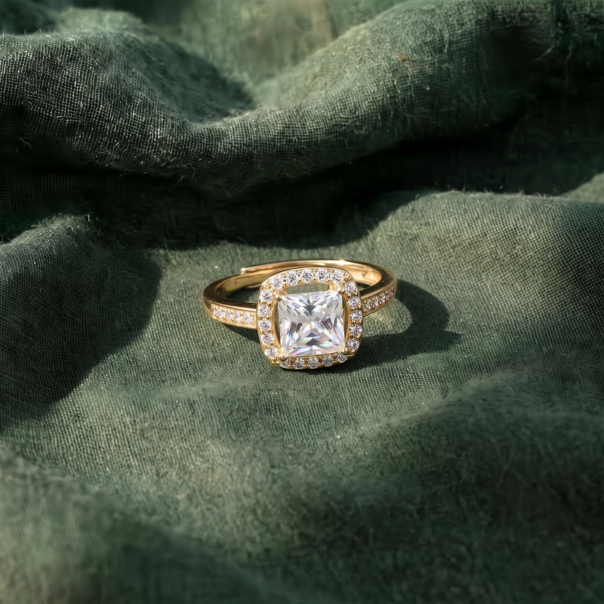 Square Halo Gold Moissanite Ring 450LV