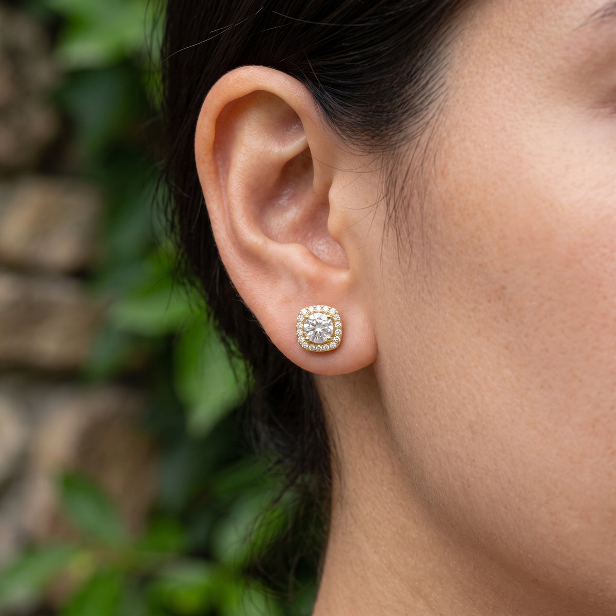 Square Halo Round Moissanite Stud Earrings 451LV
