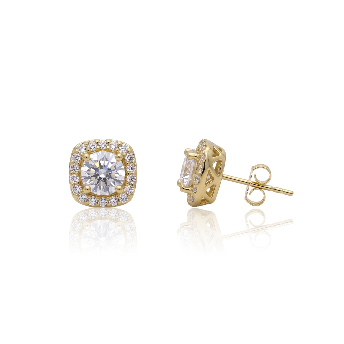 Square Halo Round Moissanite Stud Earrings 451LV