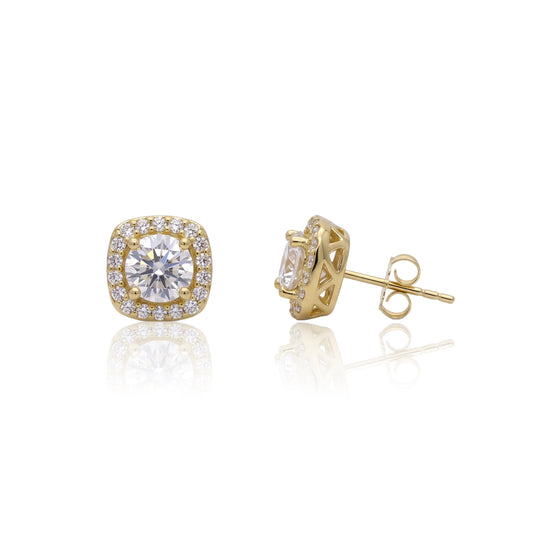 Square Halo Round Moissanite Stud Earrings 451LV