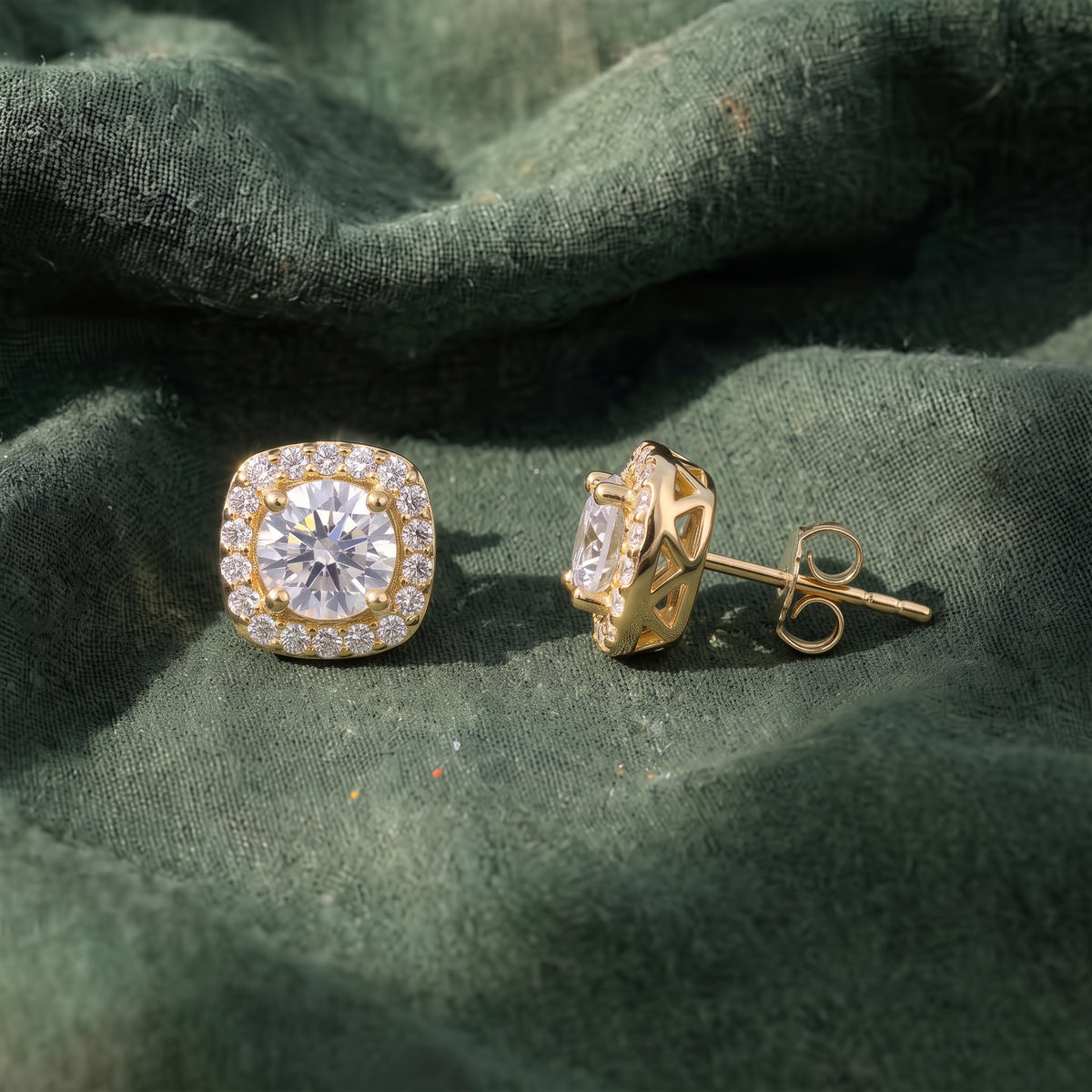 Square Halo Round Moissanite Stud Earrings 451LV