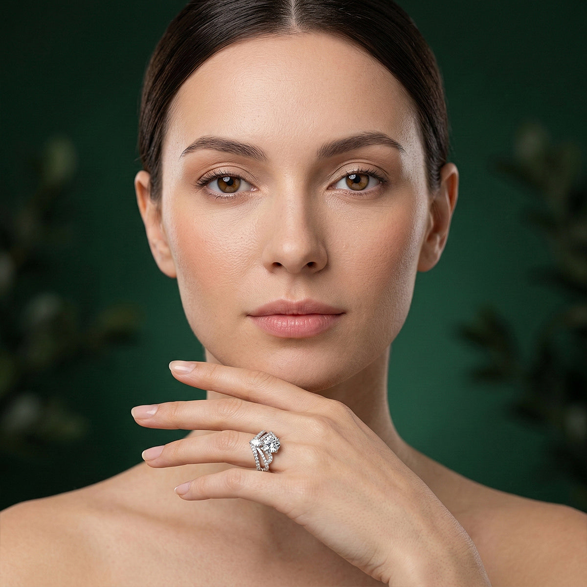 457LV Royal Crown Round Cut Moissanite Ring