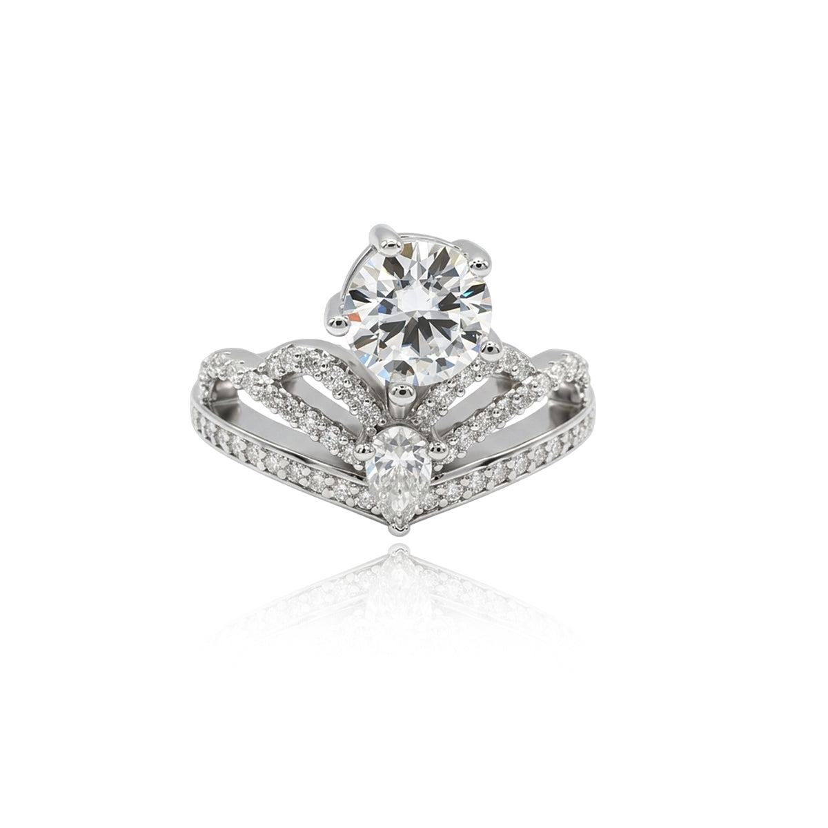 457LV Royal Crown Round Cut Moissanite Ring