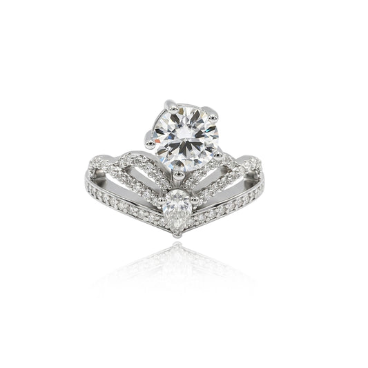 457LV Royal Crown Round Cut Moissanite Ring