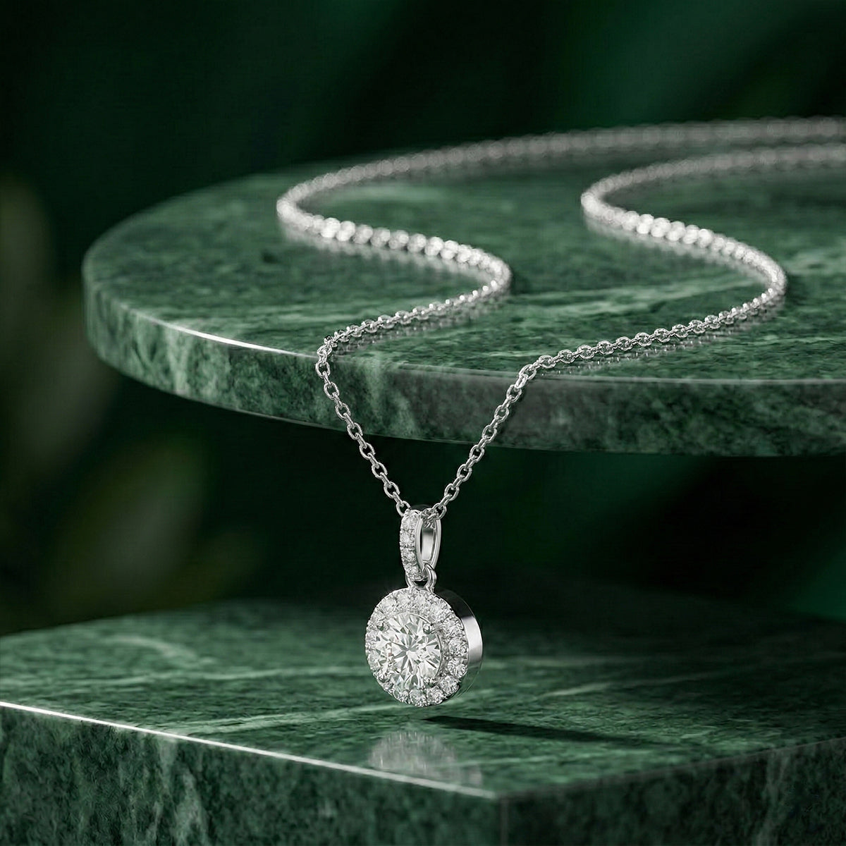 458LV Harmoni Halo Round Moissanite Pendant Necklace