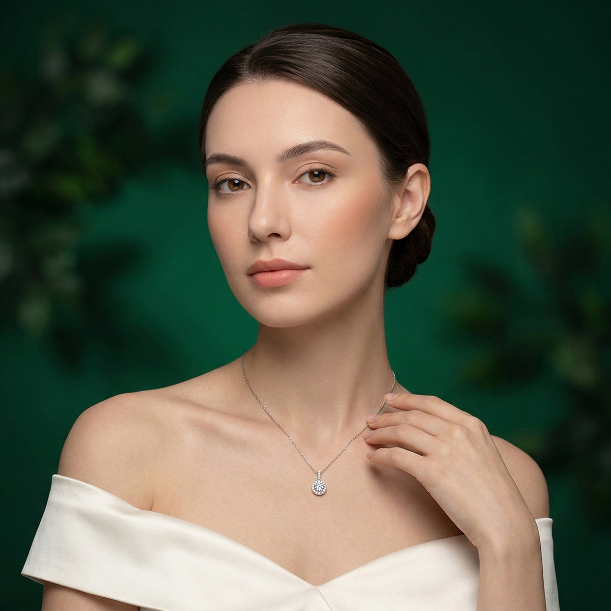 458LV Harmoni Halo Round Moissanite Pendant Necklace