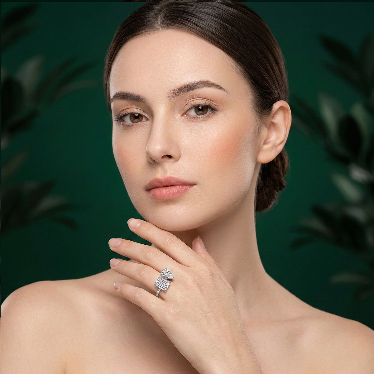 459LV Toi Et Moi Emerald and Pear Cut Twin Ring