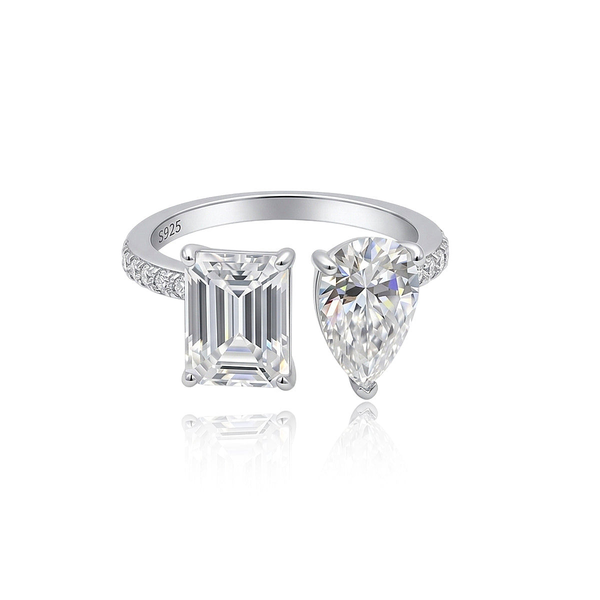 459LV Toi Et Moi Emerald and Pear Cut Twin Ring