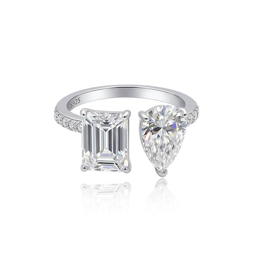 459LV Toi Et Moi Emerald and Pear Cut Twin Ring
