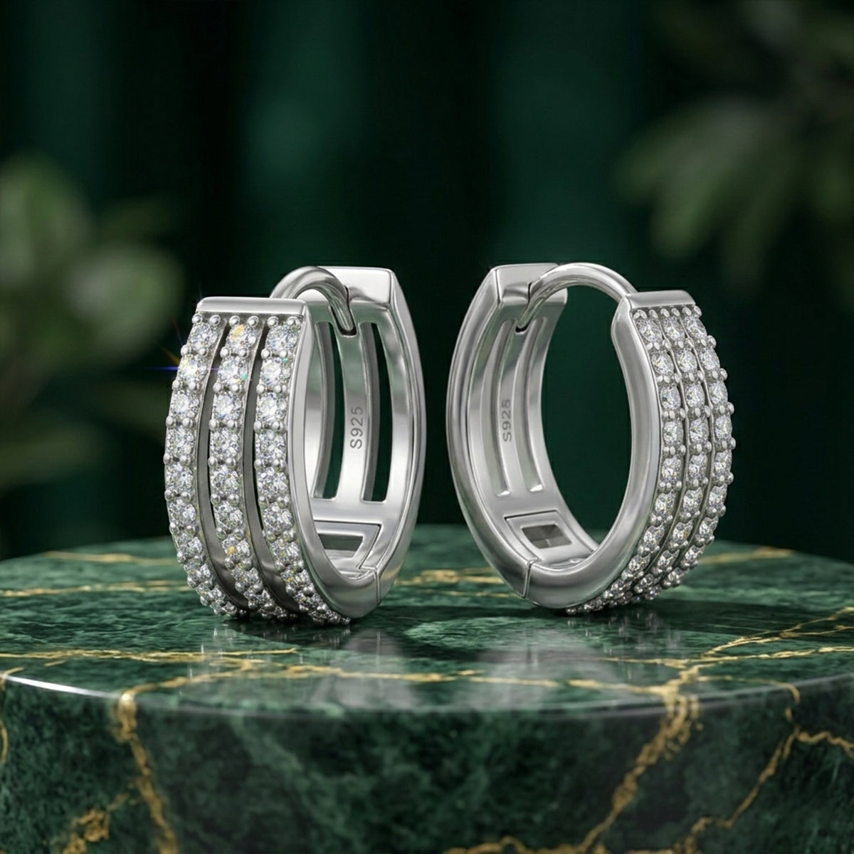 462LV Triple Pave Moissanite Hoop Earrings
