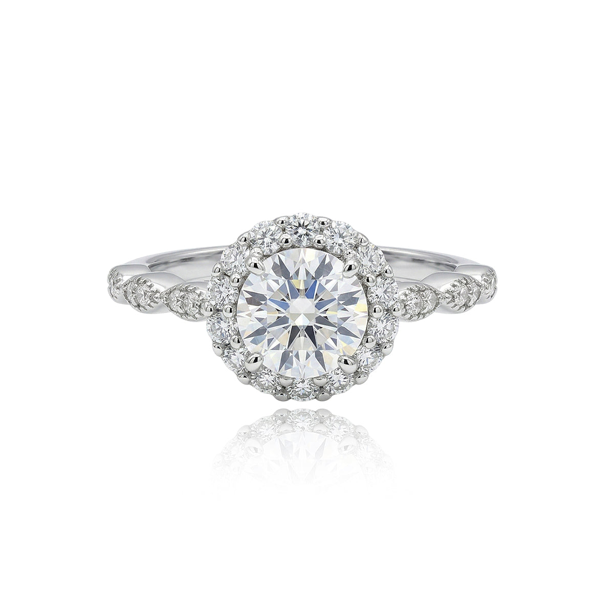 469LV Vintage Halo Round Cut Moissanite Engagement Ring