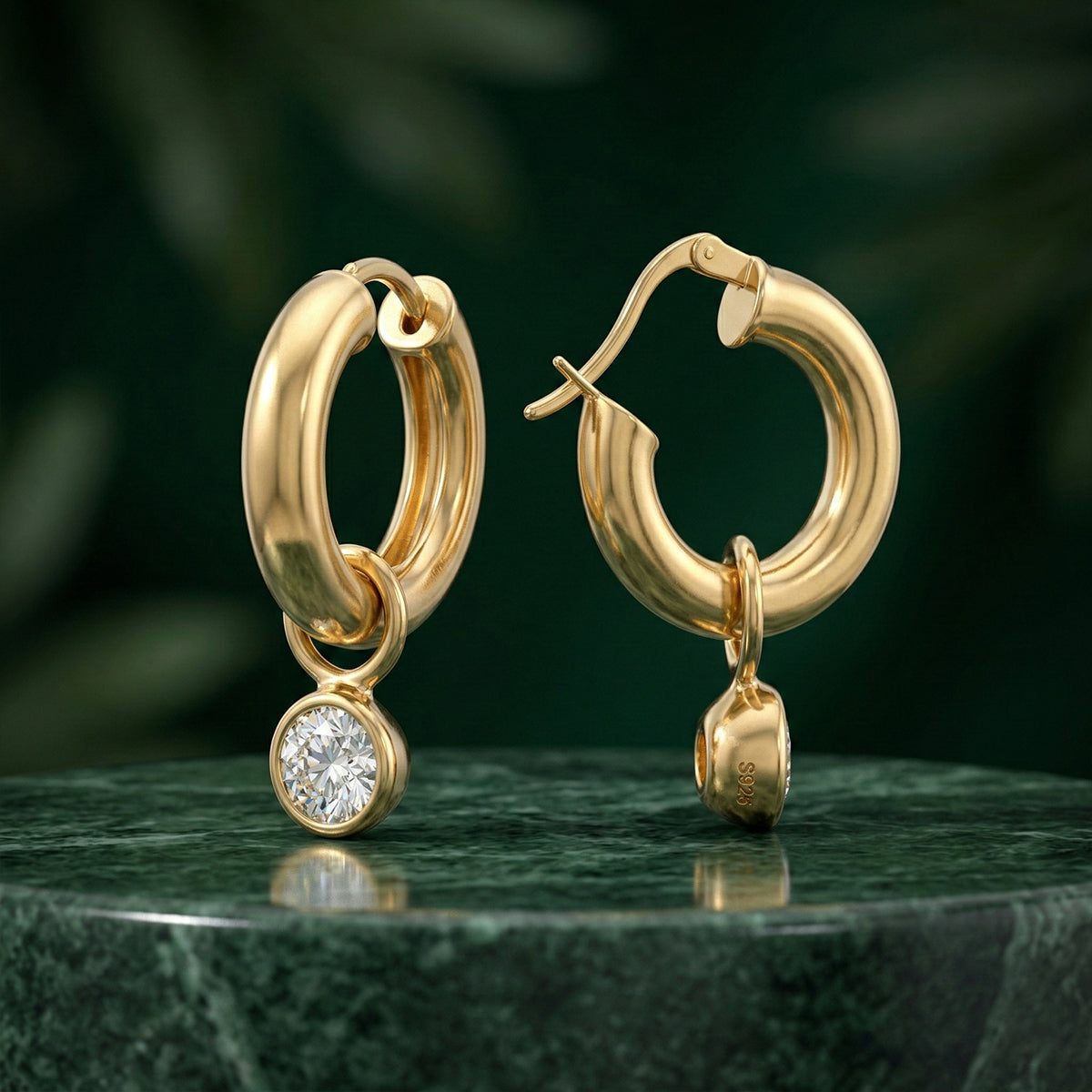 472LV Poppy Drop Moissanite Gold Hoop Earrings
