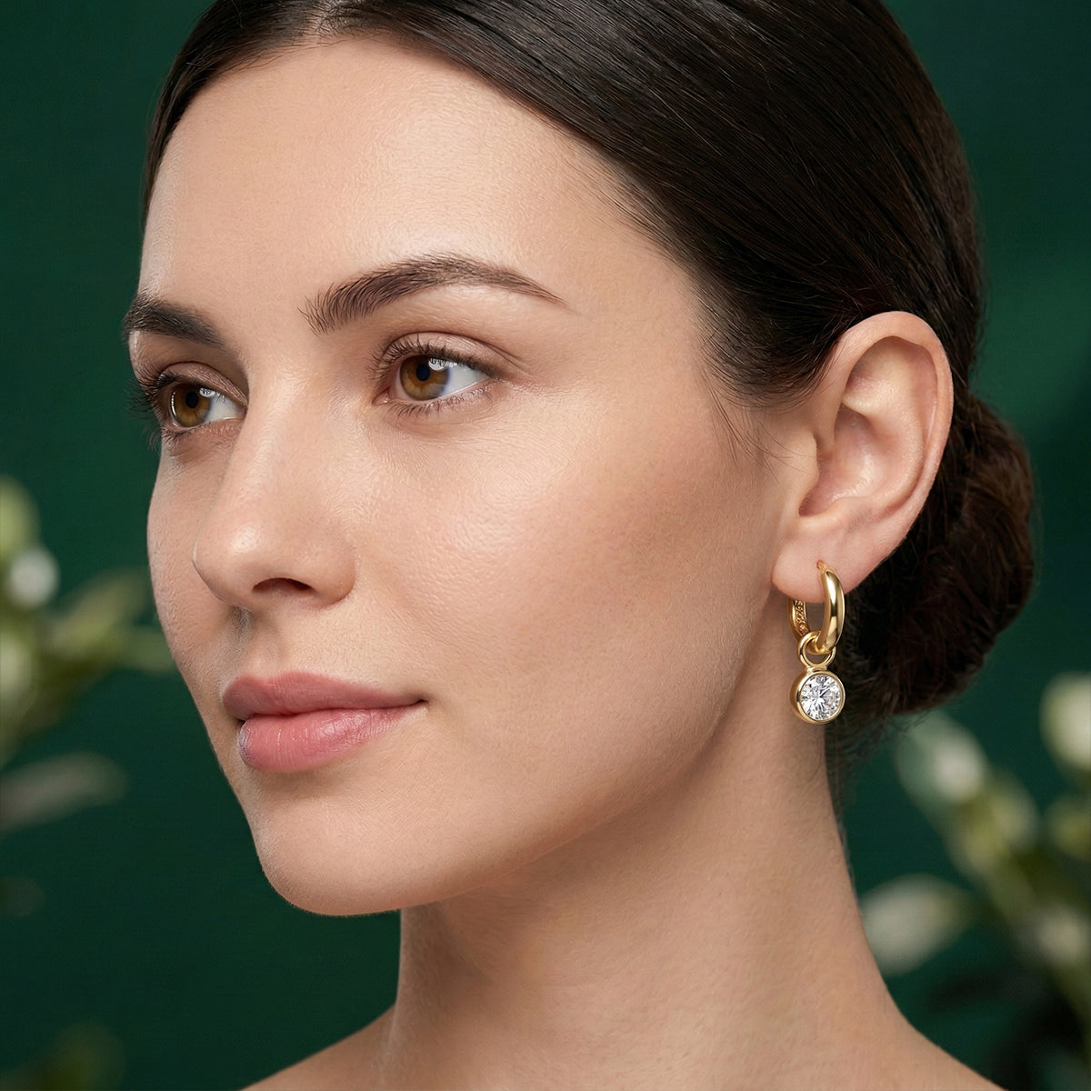 472LV Poppy Drop Moissanite Gold Hoop Earrings