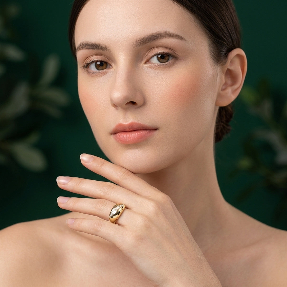 473LV  Striped Dome Moissanite Gold Ring