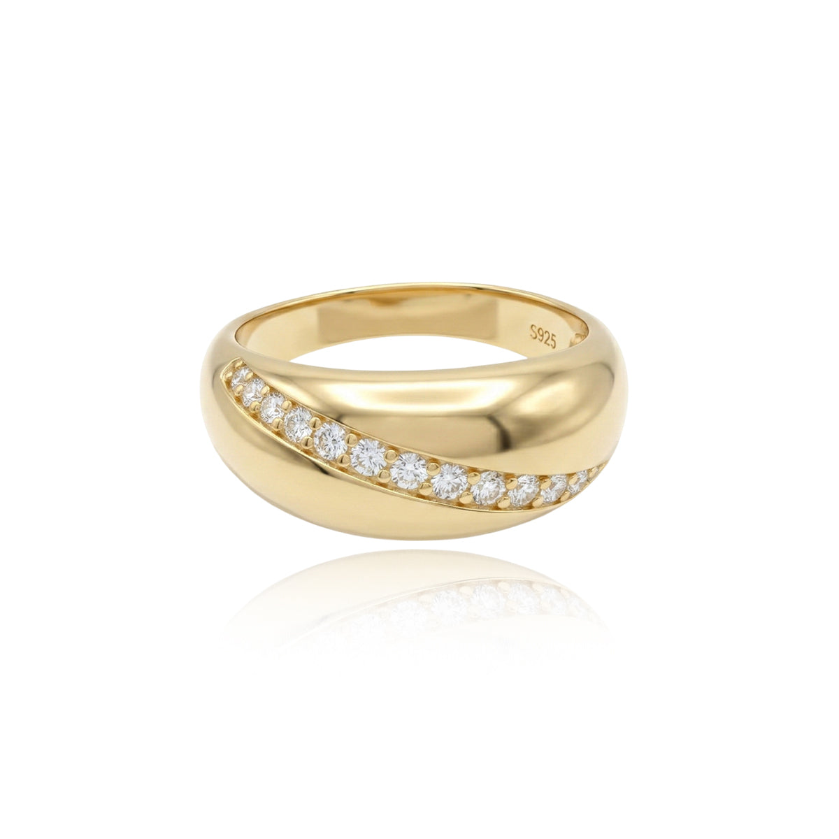 473LV  Striped Dome Moissanite Gold Ring