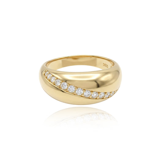 473LV  Striped Dome Moissanite Gold Ring