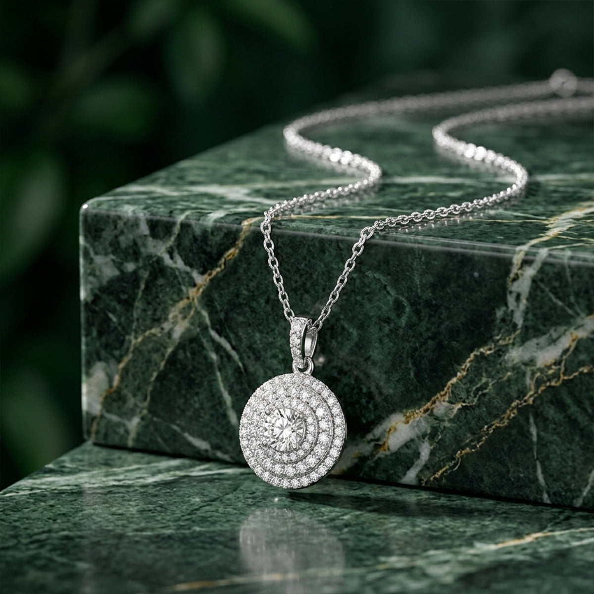 474LV Cluster Halo Moissanite Pendant Necklace