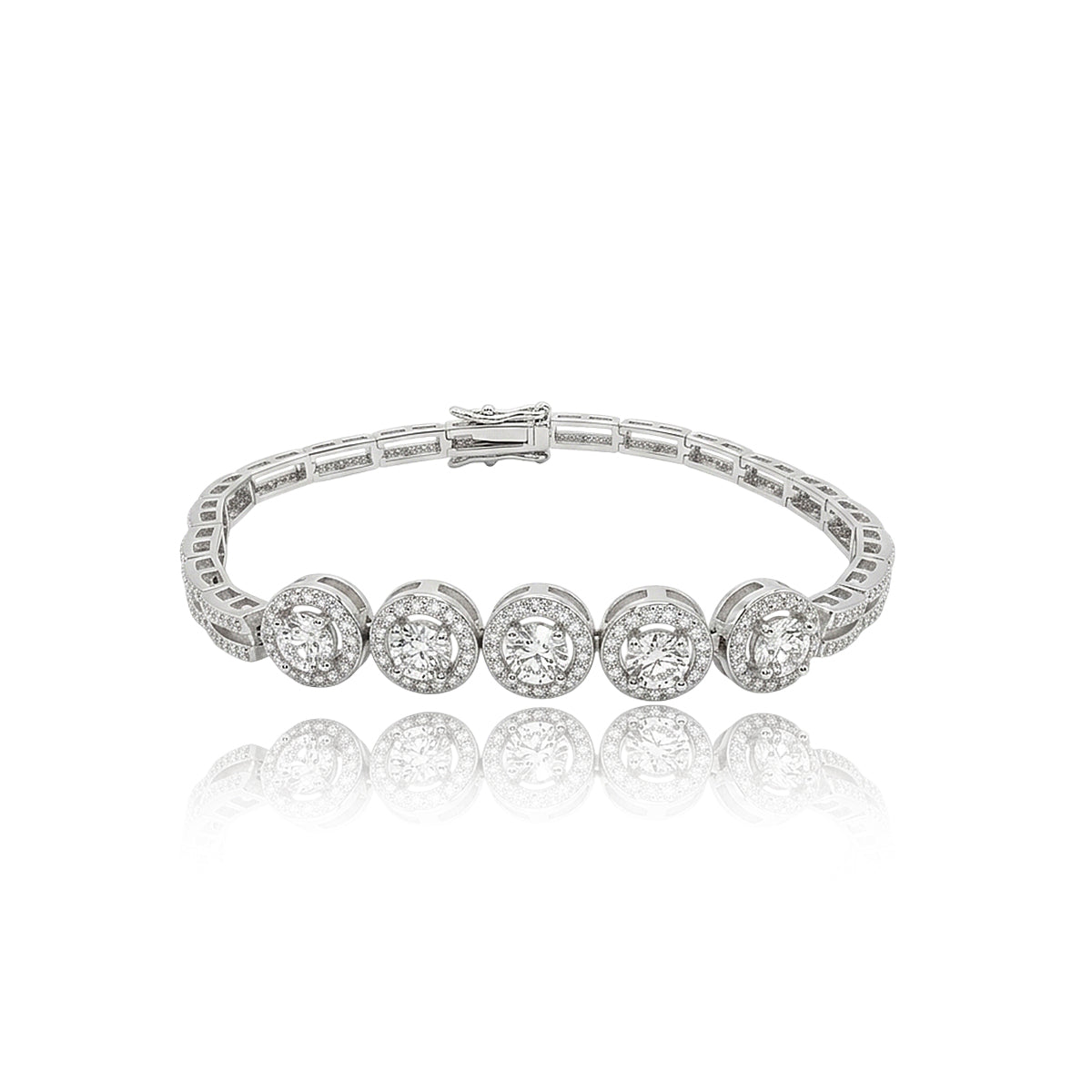 480LV Bezel Halo Round Cut Moissanite Link Bracelet