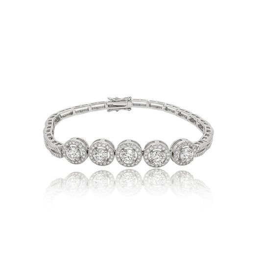 480LV Bezel Halo Round Cut Moissanite Link Bracelet