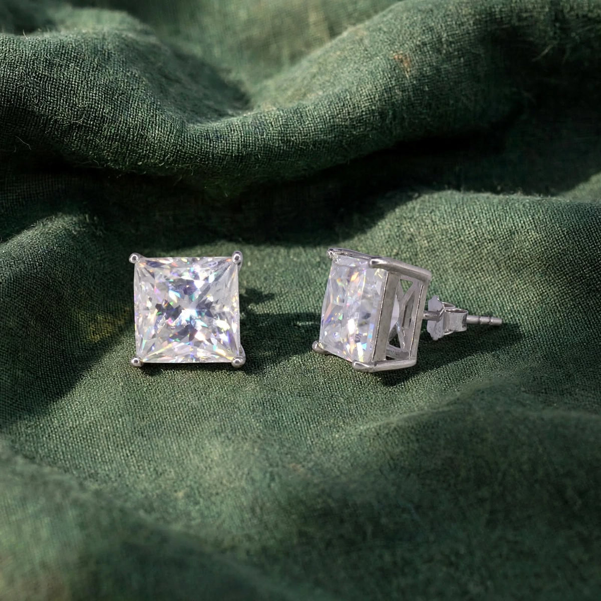 Princess Cut  Basket Moissanite Ear Studs 162LV