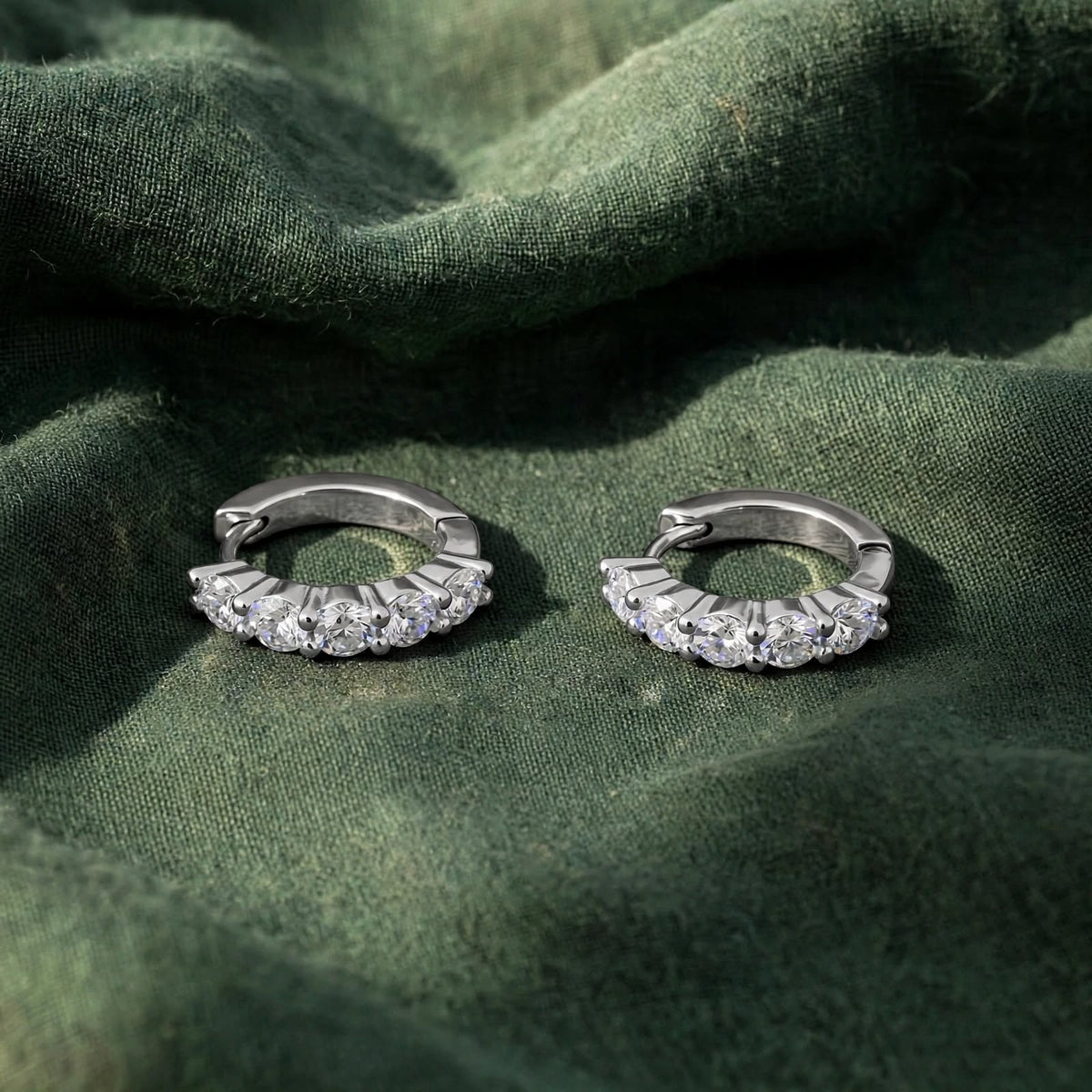 Symmetrical Multi-Stone Moissanite Huggie Hoops 180LV