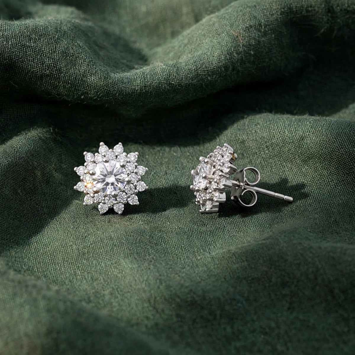 Concentric Micro-Pavé Floral Moissanite Basket Earrings 211LV
