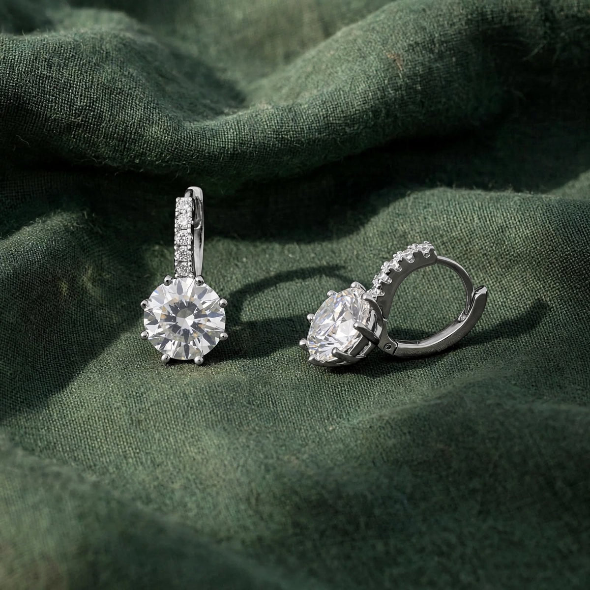 Round Cut Solitaire Leverback Moissanite Huggie Earrings 217LV