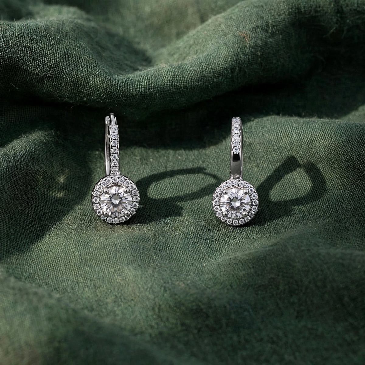 Geometric Micro-Pavé Moissanite Lever-Back Earrings 218LV