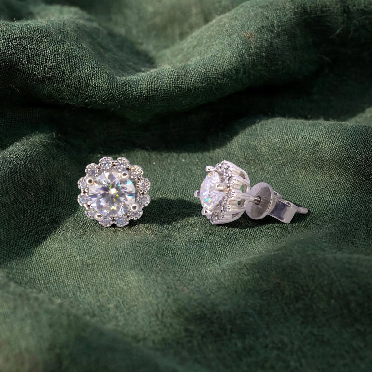 Meridian Radial Floral Halo Moissanite Studs 225LV