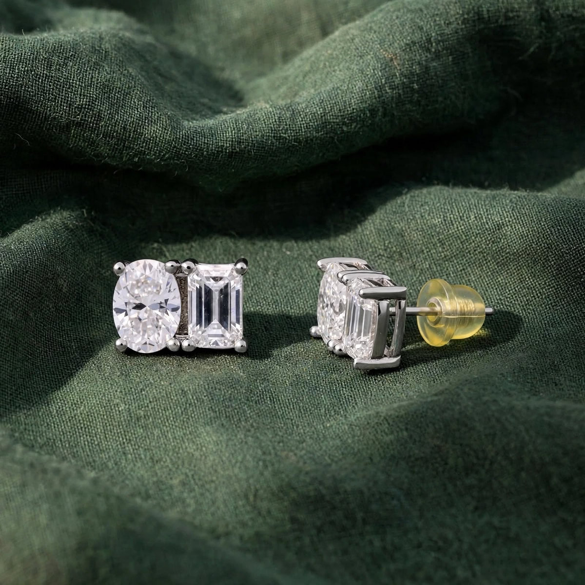 Oval & Emerald Facet Pair Moissanite Stud Earrings 366LV