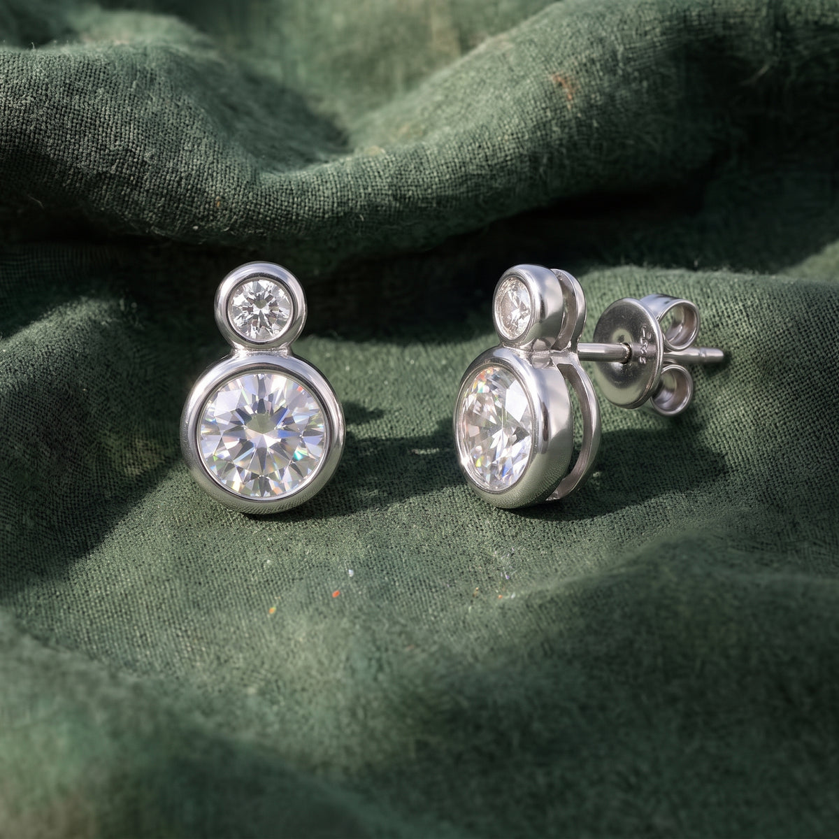 Two-Stone Vertical Bezel Moissanite Stud Earrings 369LV