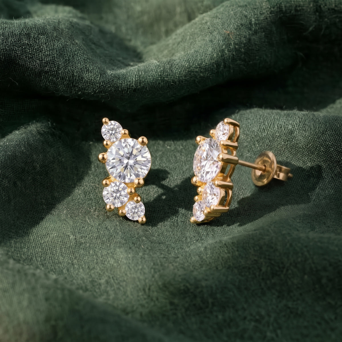 Asymmetric Assembled Round Cluster Moissanite Stud Earrings 391LV