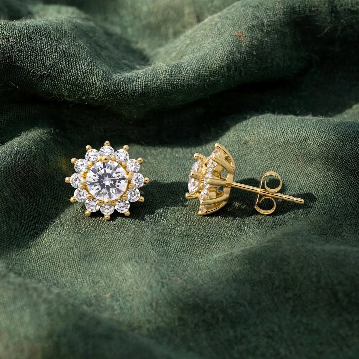 Halo Sunburst Round Moissanite Stud Earrings 452LV