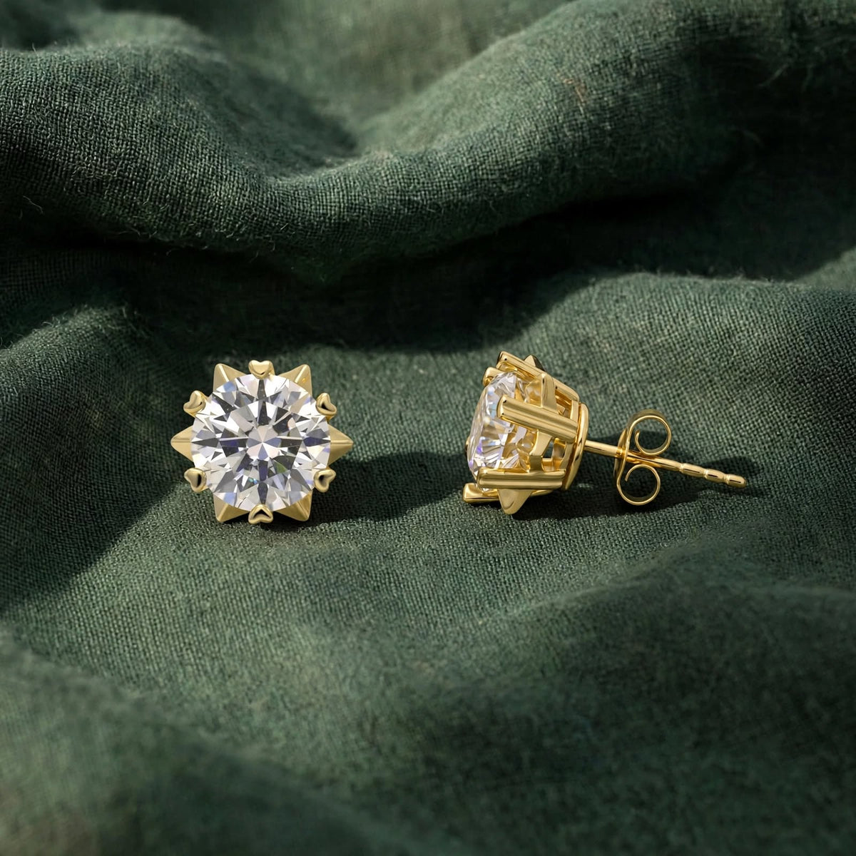 Pointed Frame Round Solitaire Moissanite Stud Earrings455LV
