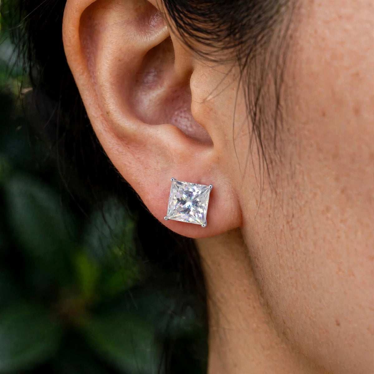 Princess Cut  Basket Moissanite Ear Studs 162LV