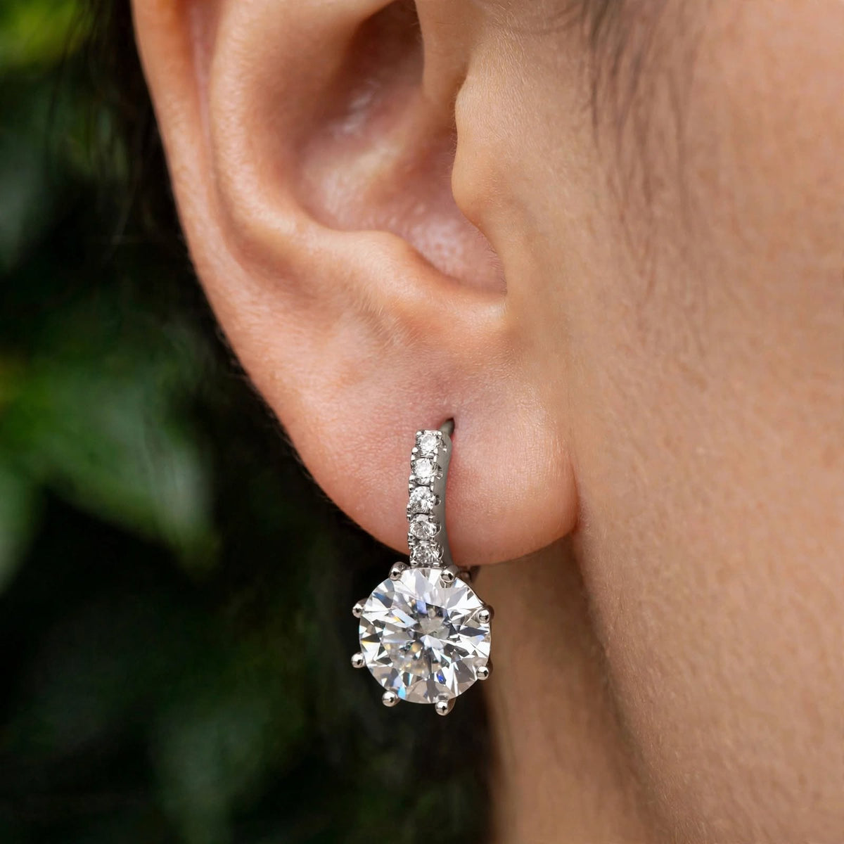 Round Cut Solitaire Leverback Moissanite Huggie Earrings 217LV