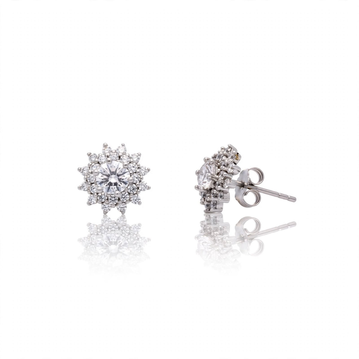 Concentric Micro-Pavé Floral Moissanite Basket Earrings 211LV