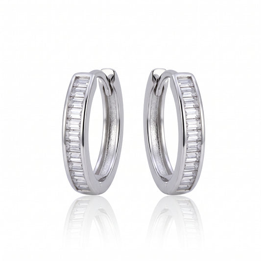 Parallel Rail Baguette Moissanite Hoop Earrings 271LV