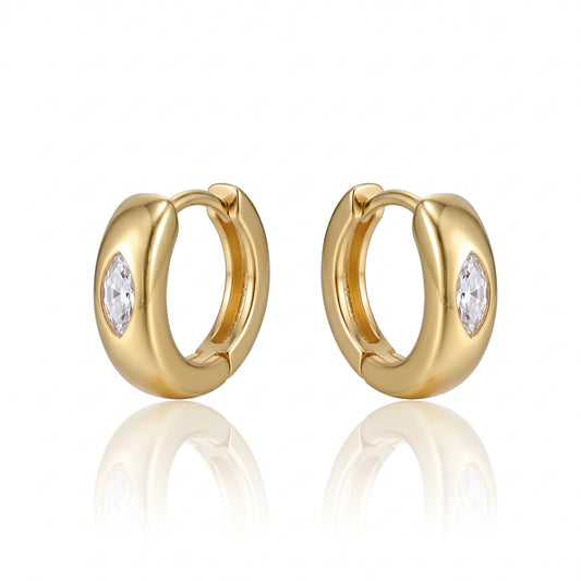 Precision Bezel Marquise-Cut Moissanite Hoop Earrings 354LV