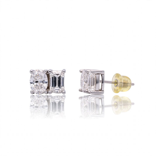 Oval & Emerald Facet Pair Moissanite Stud Earrings 366LV