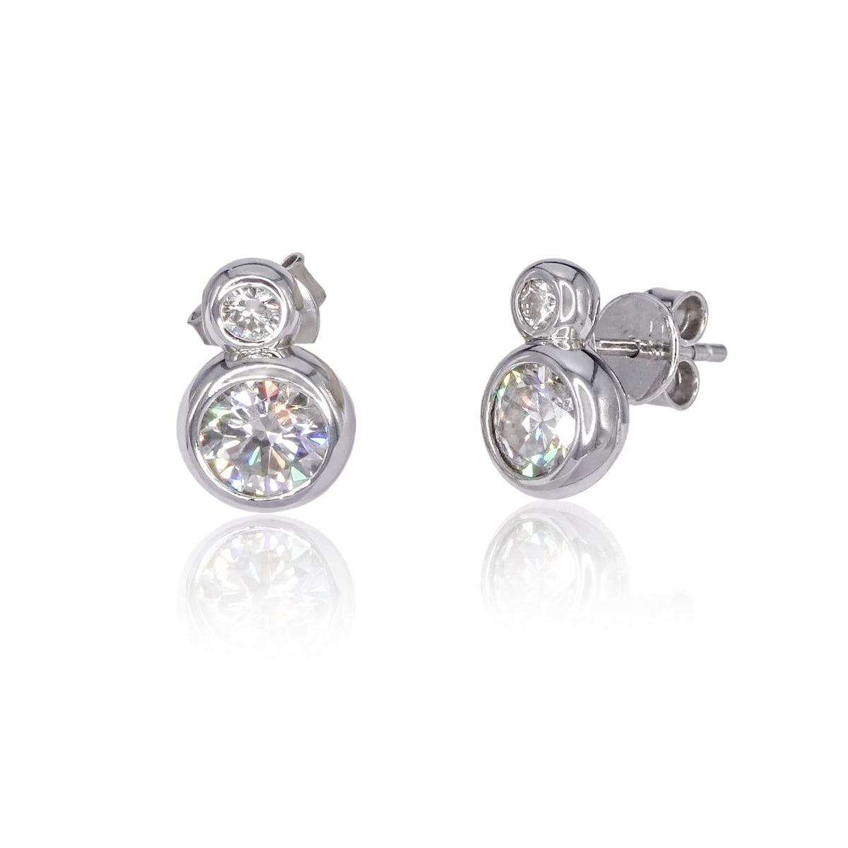 Two-Stone Vertical Bezel Moissanite Stud Earrings 369LV