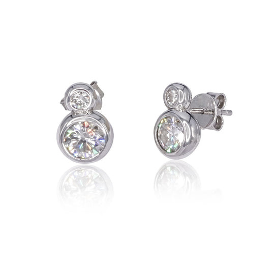 Two-Stone Vertical Bezel Moissanite Stud Earrings 369LV