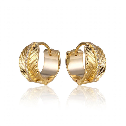Gold Leaf Patterned Moissanite Huggie Hoops 371LV