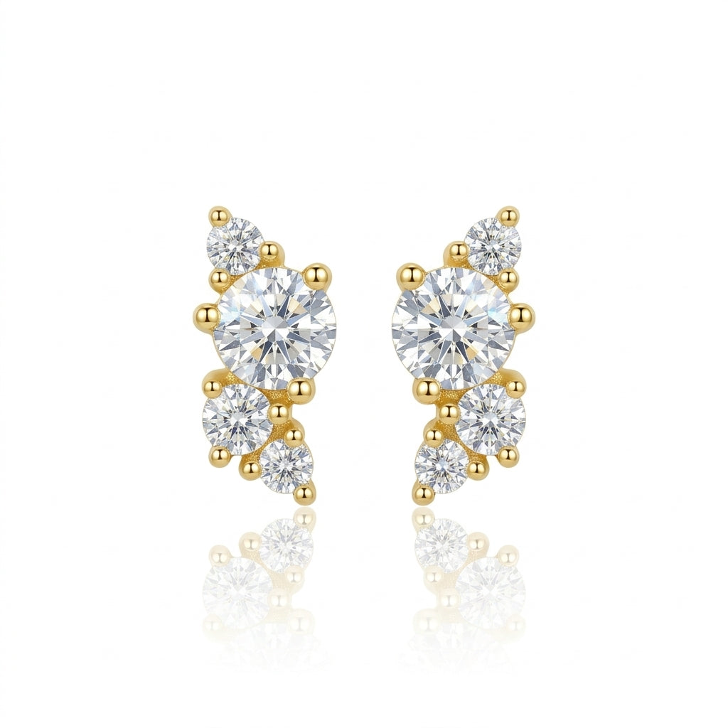 Asymmetric Assembled Round Cluster Moissanite Stud Earrings 391LV